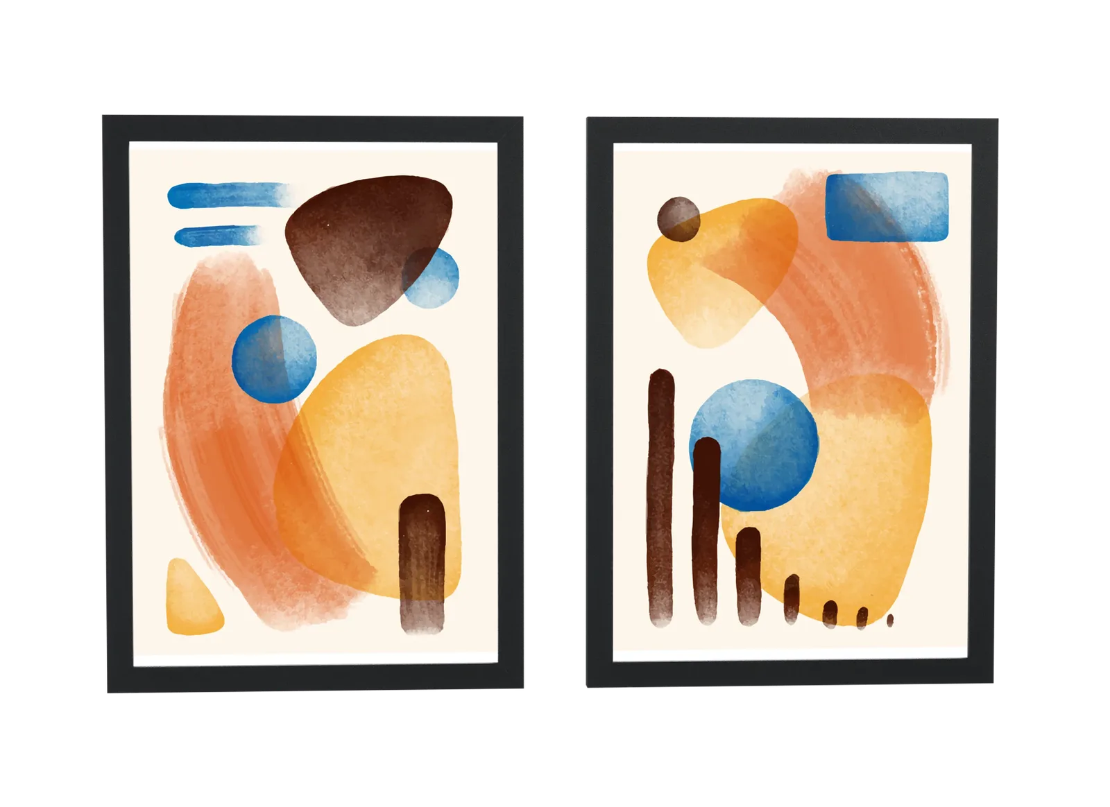 Dupla abstrata em aquarela terracota e azul