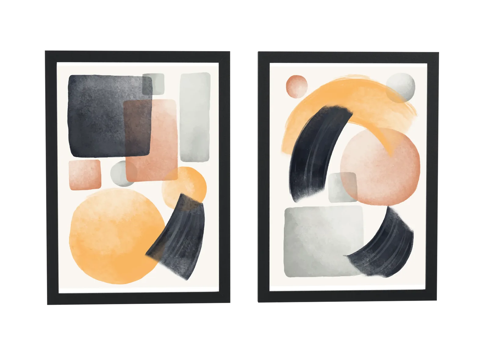 Dupla abstrata em aquarela cinza e pêssego