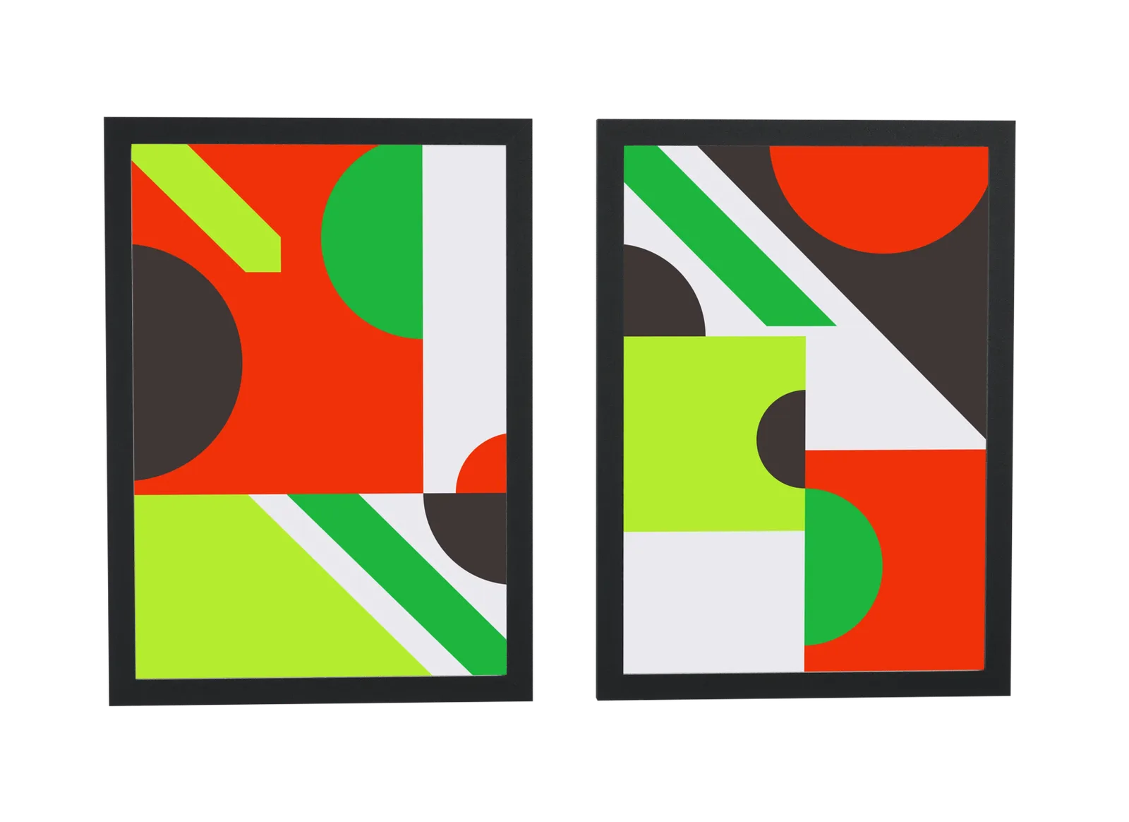 Dupla geométrica em vermelho e verde-limão