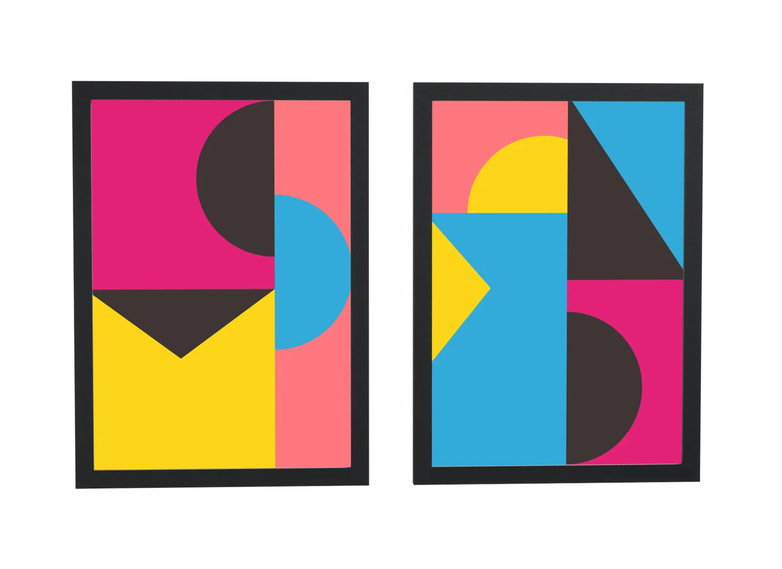 Dupla geométrica em magenta e azul