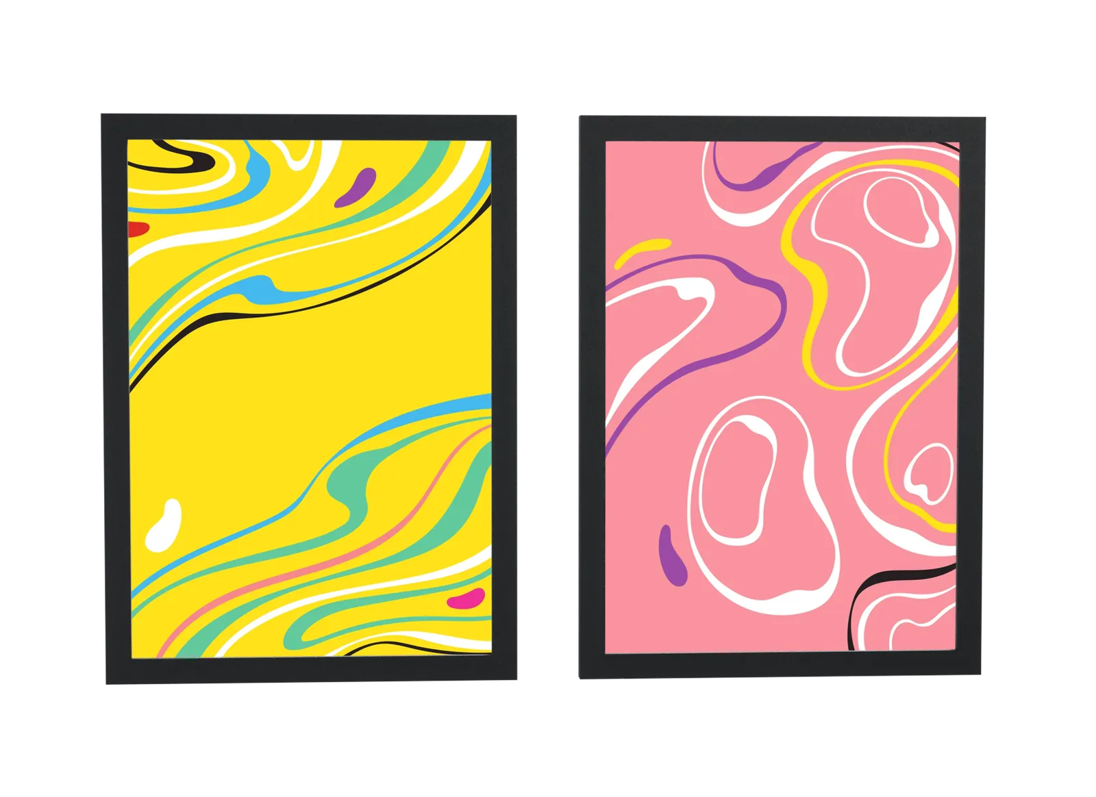 Dupla abstrata fluida em amarelo e rosa