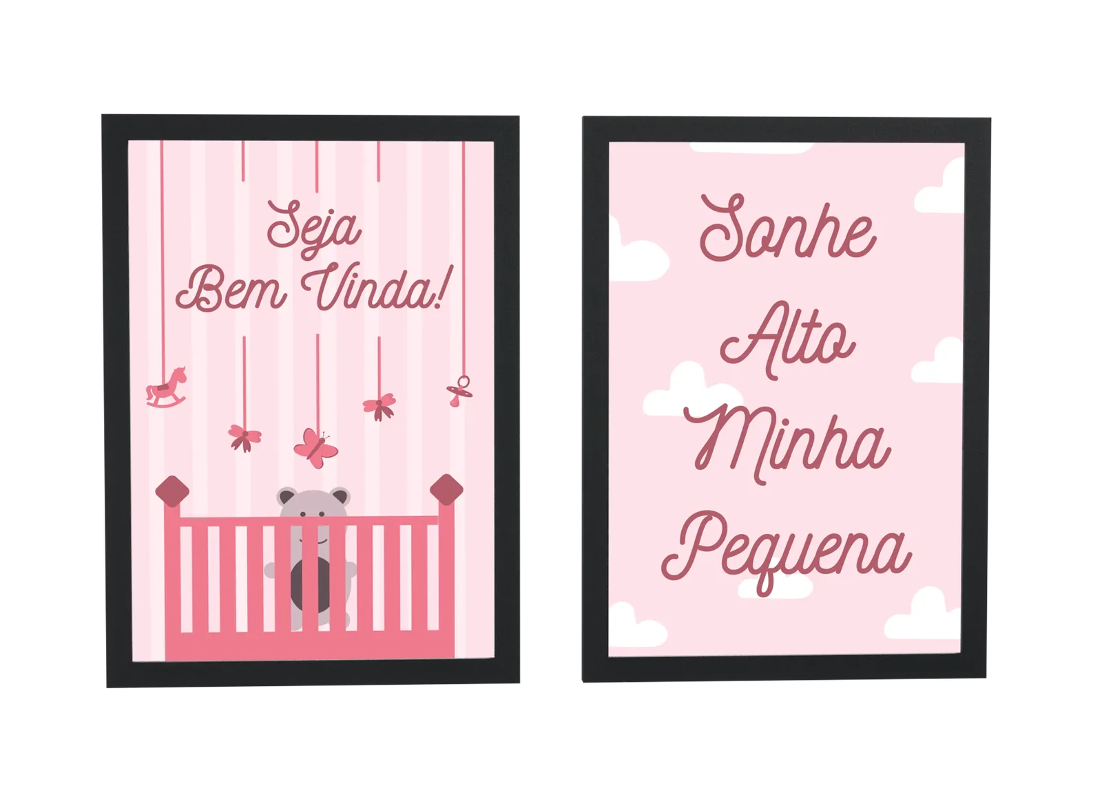 Dupla infantil de berço com borboletas em rosa