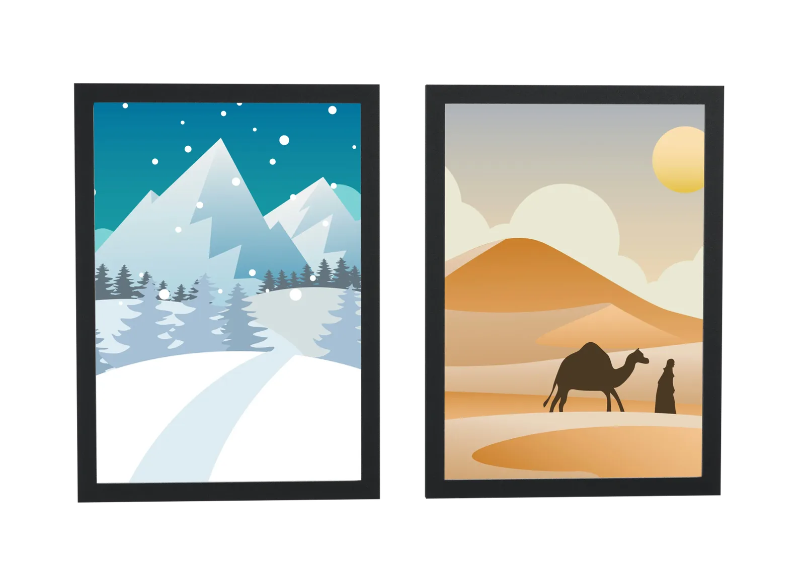 Dupla de neve e caravana no deserto