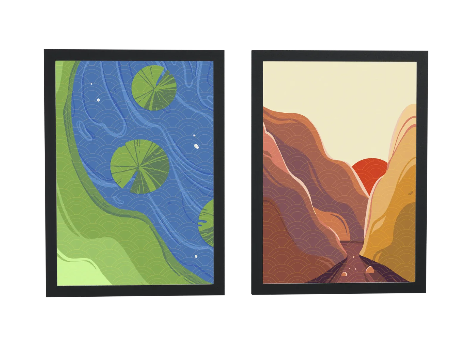 Dupla abstrata de vale verde e cânion