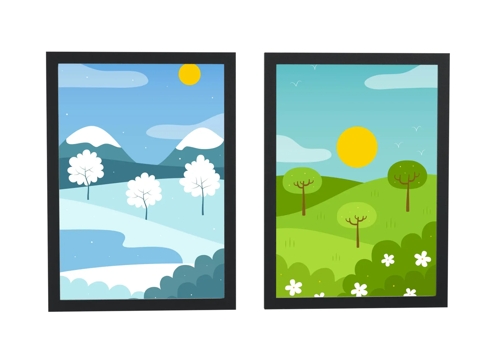 Dupla de paisagem no inverno e na primavera
