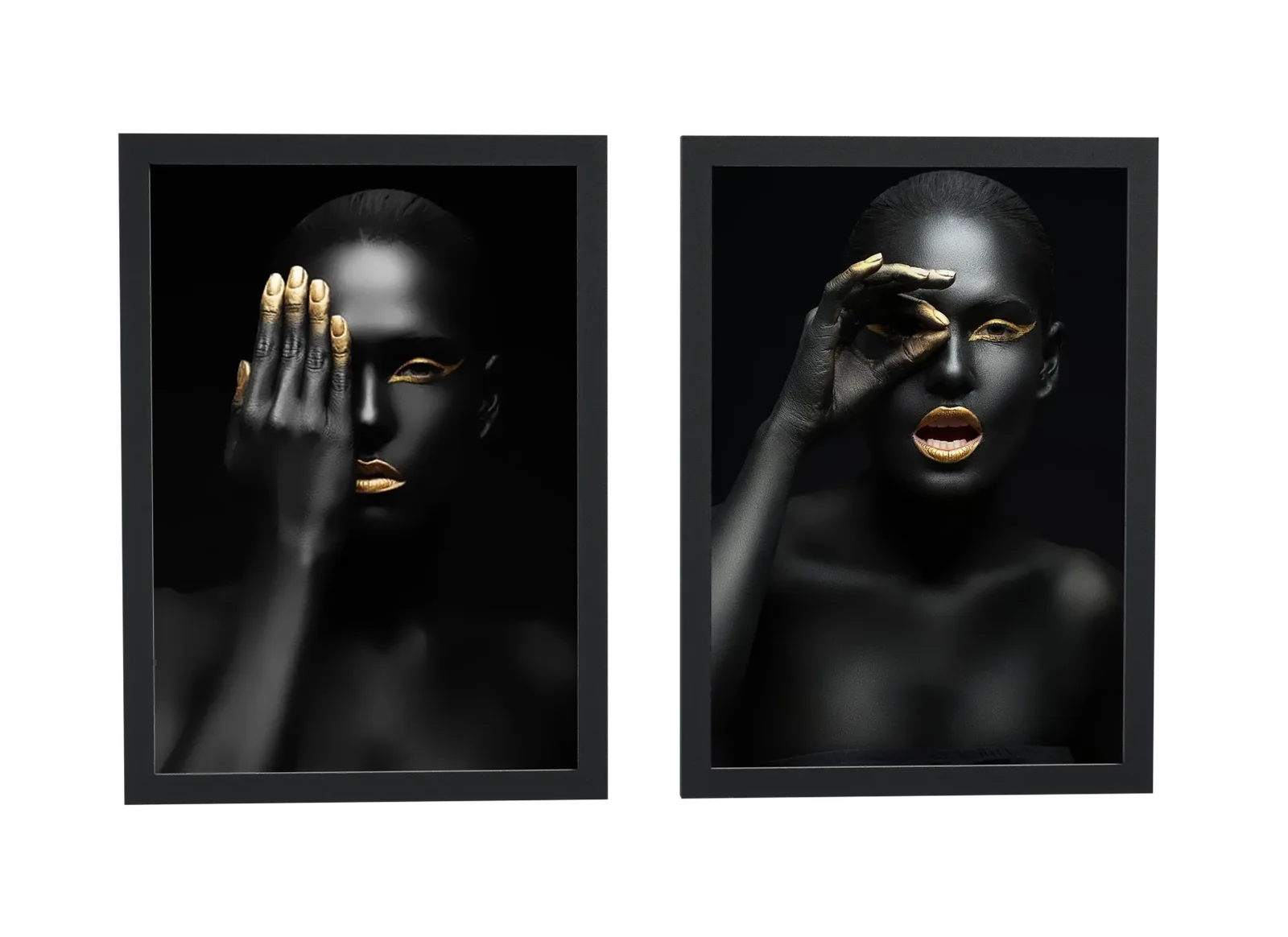 Dupla de retrato em preto e dourado