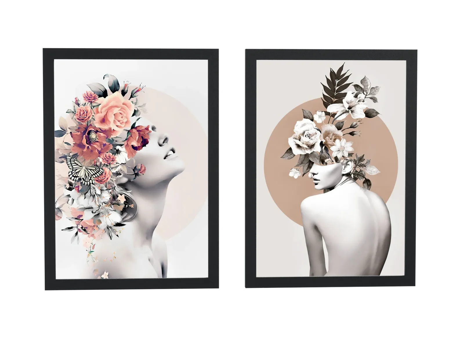 Dupla ilustrada de retrato floral feminino
