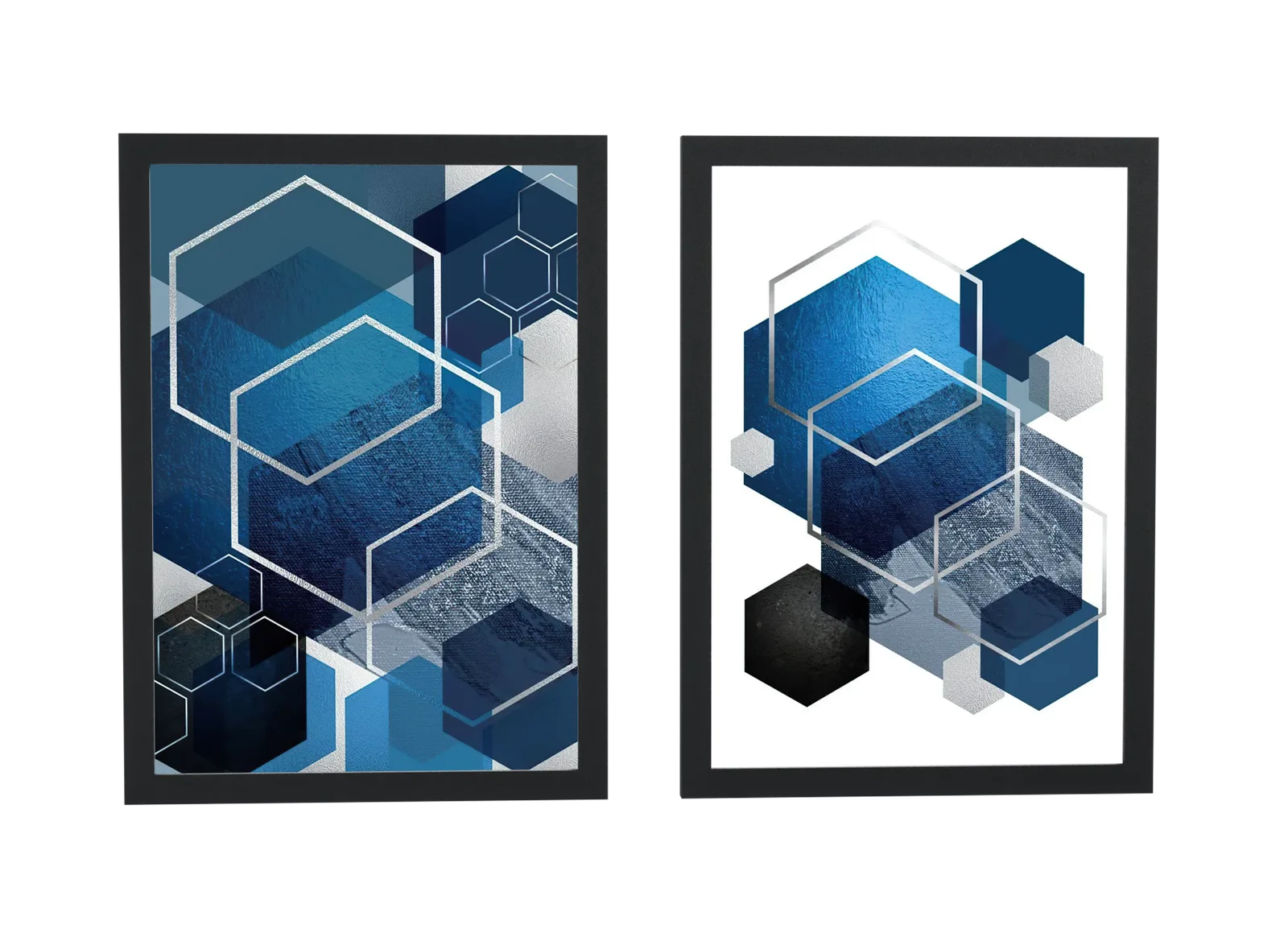 Dupla geométrica de hexágonos em azul