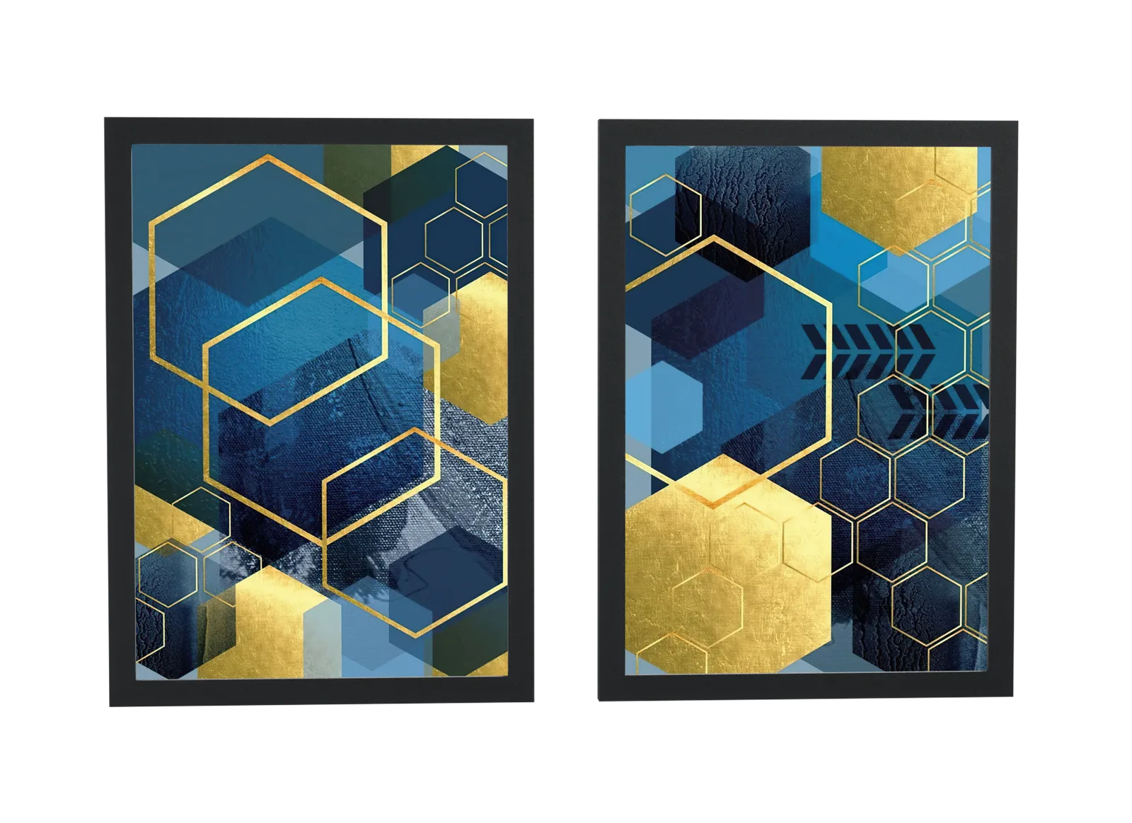 Dupla de hexágonos em azul e dourado