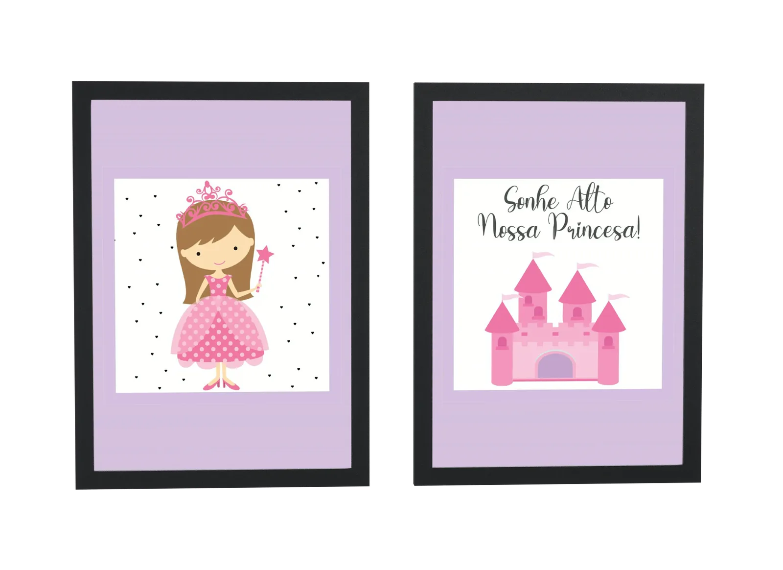 Dupla infantil de princesa e castelo em lilás