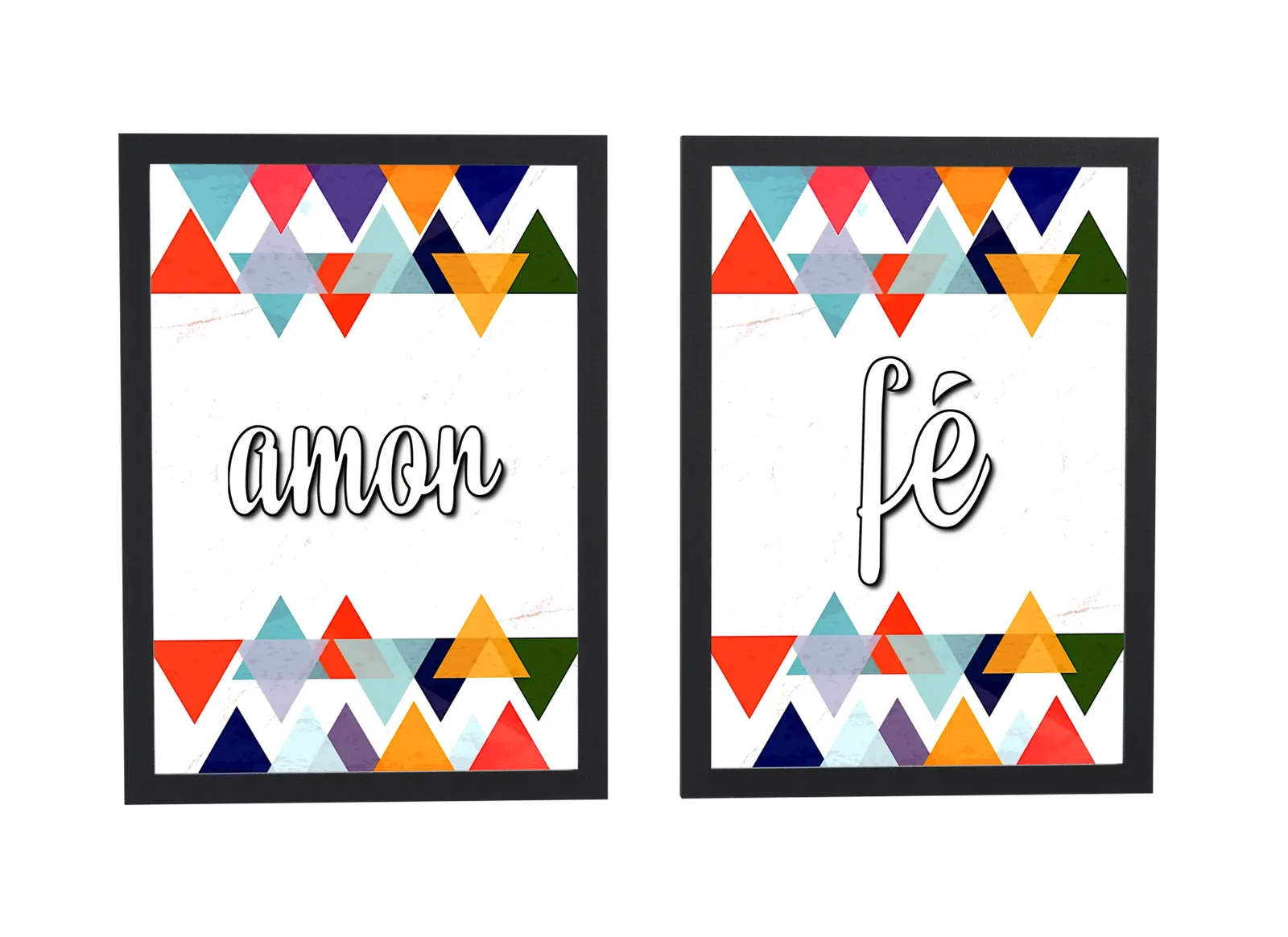 Dupla de amor e fé com triângulos coloridos
