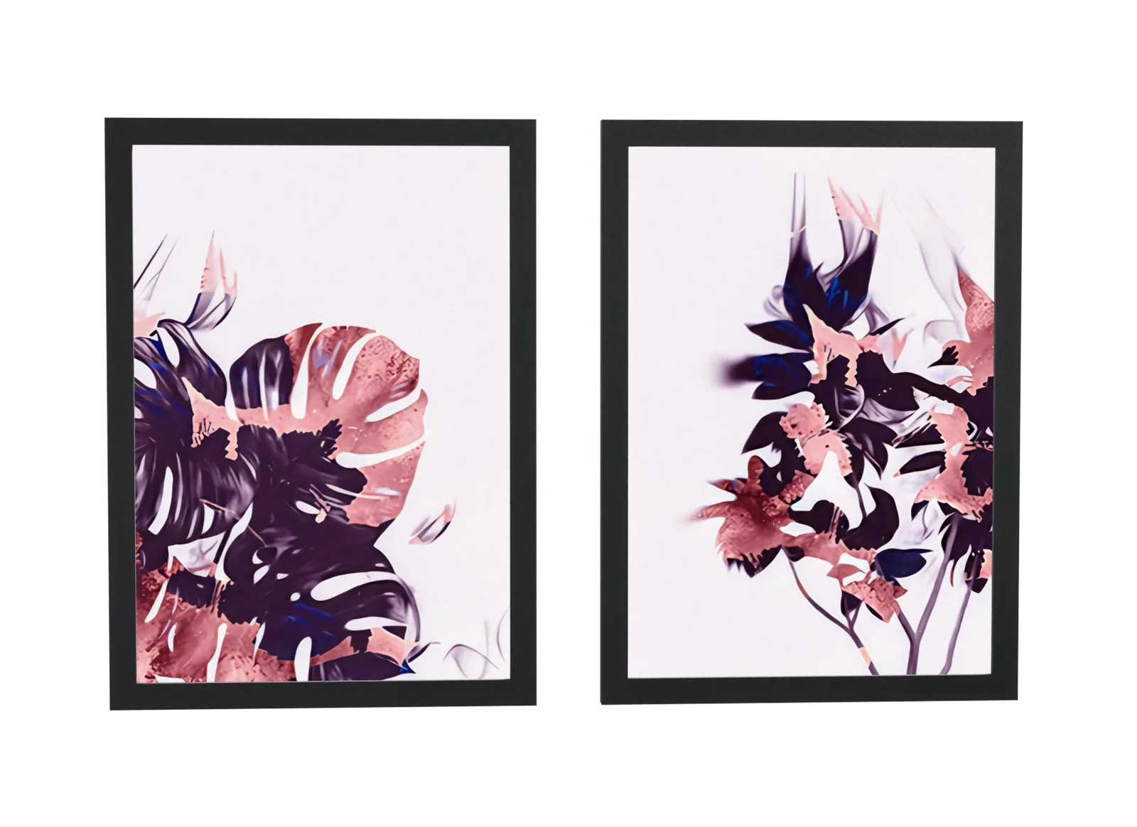 Dupla abstrata de folha tropical e flor