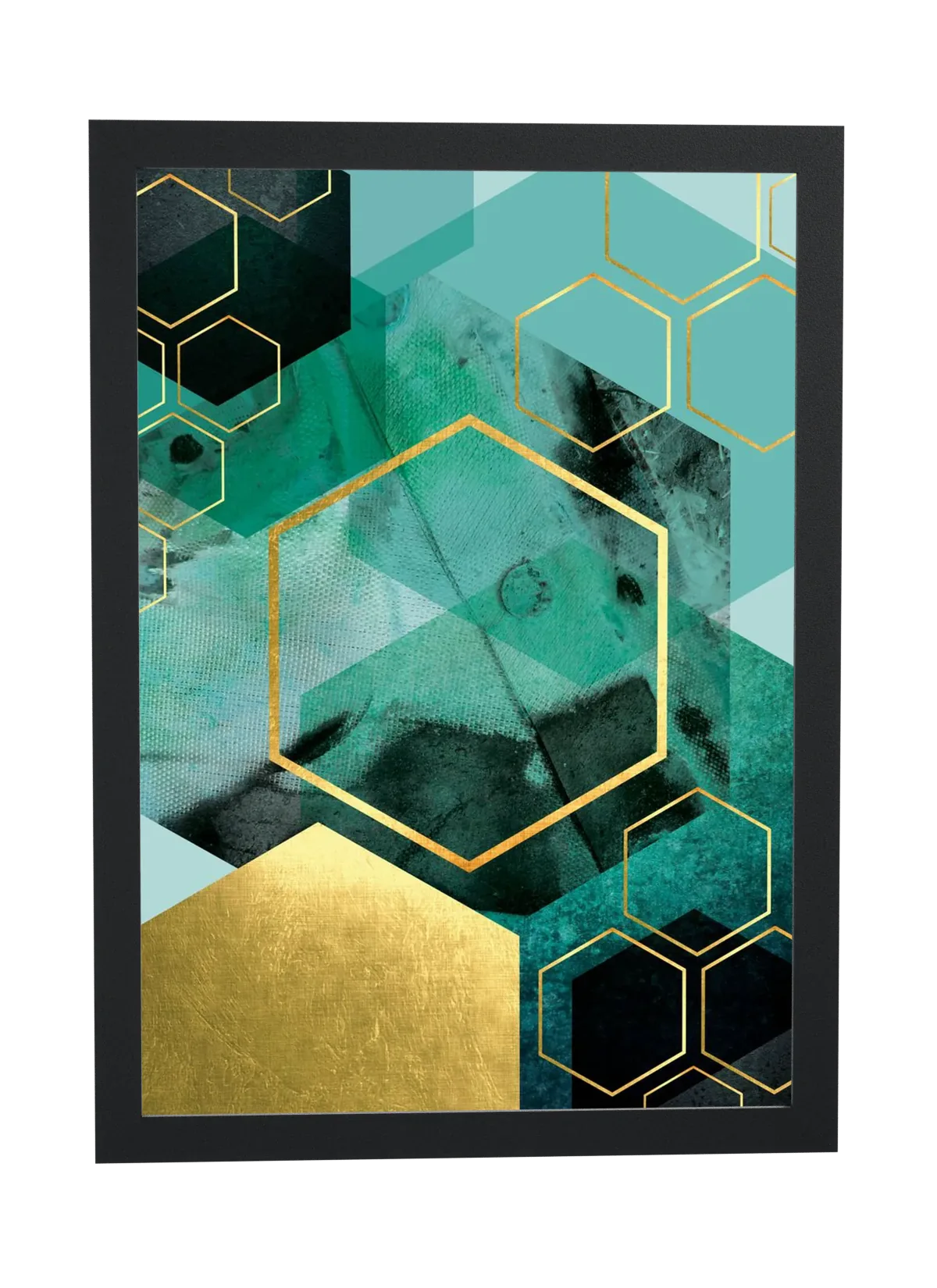 Hexágonos esmeralda e dourado