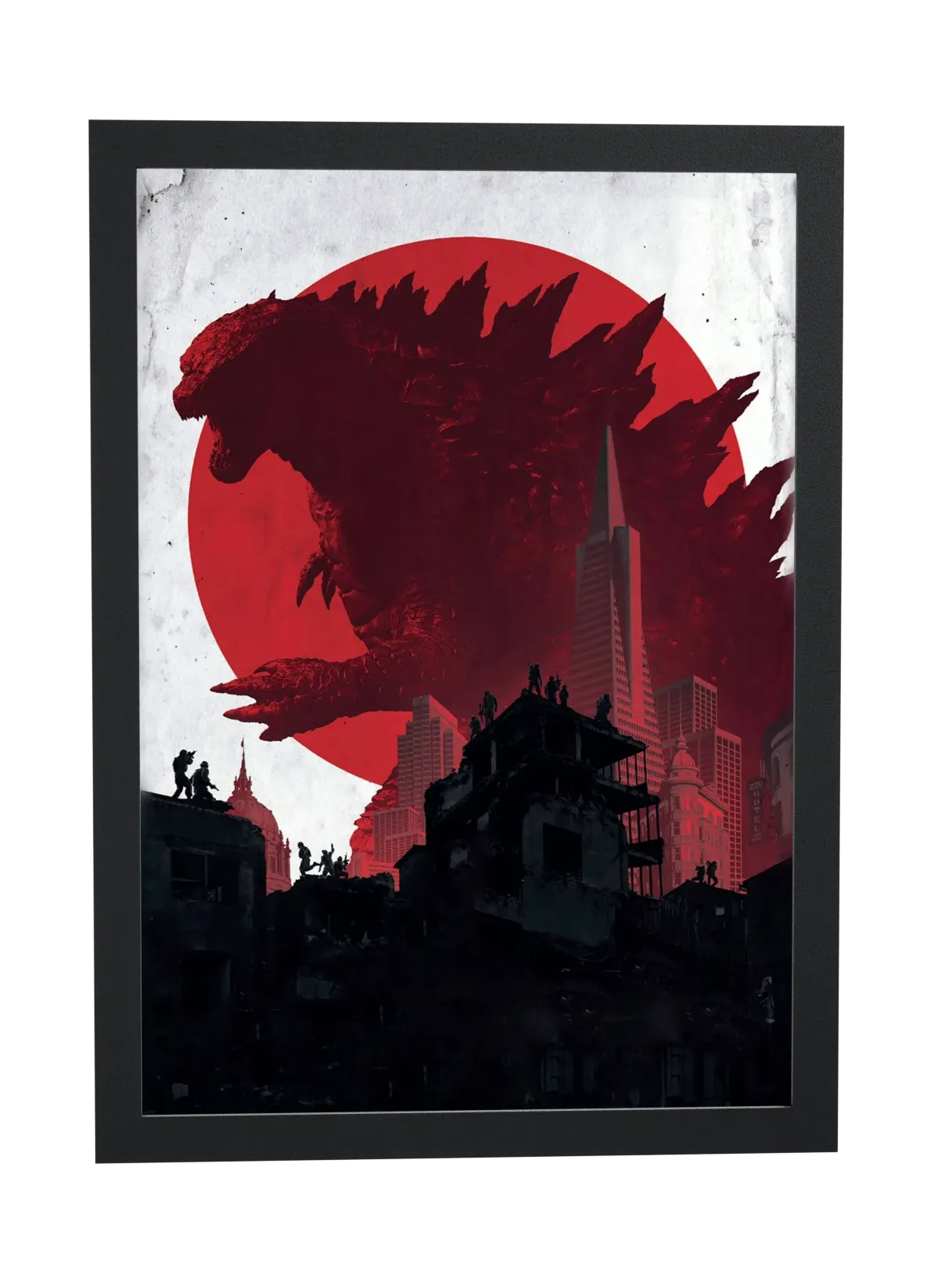 Godzilla (2014): silhueta contra o sol vermelho